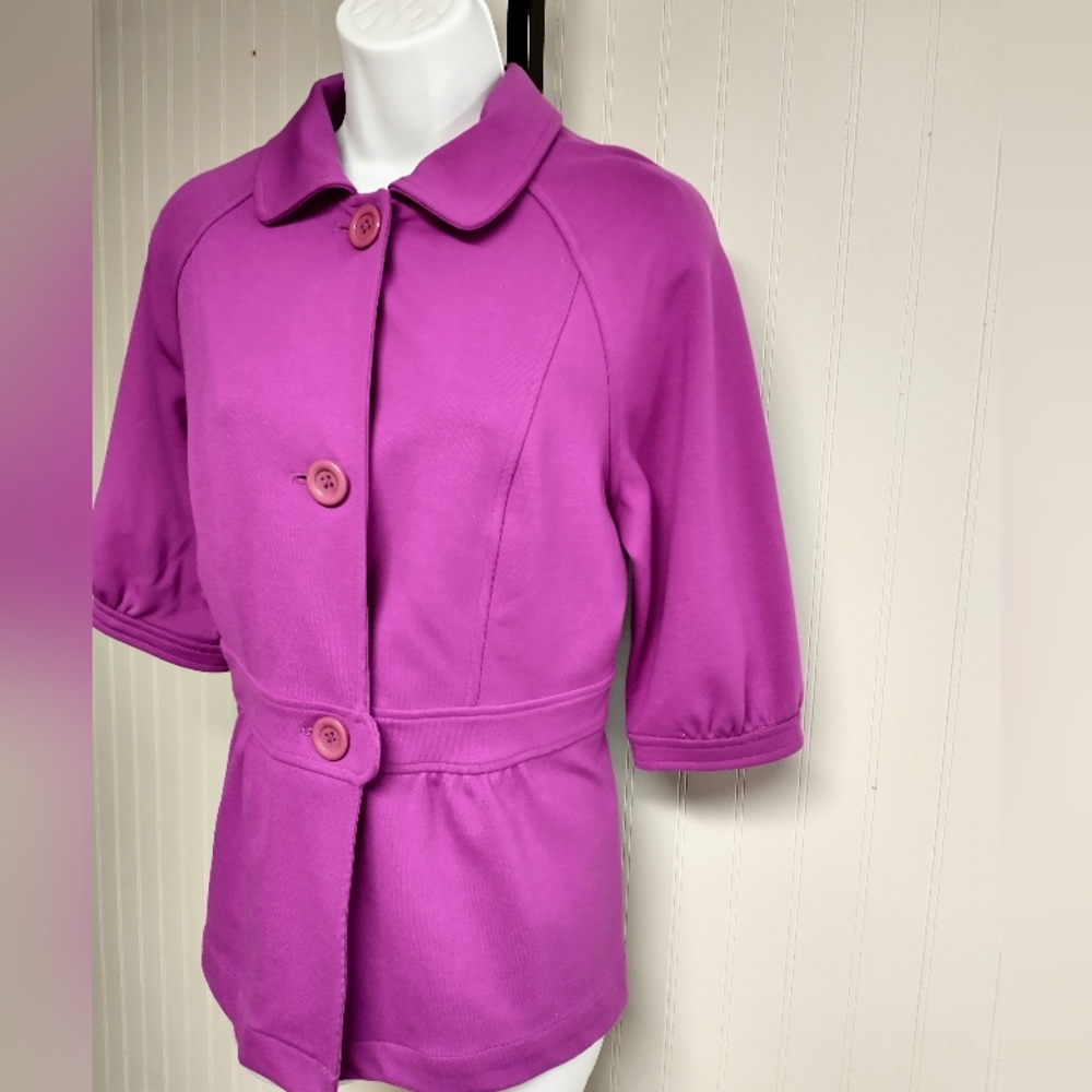 Kenar Raspberry Pink Elbow Sleeve Cropped Jacket Blazer Size 10 EUC